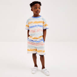 Joyday-طقم شورت قطن جيرسي مقلم لون عاجي للأطفال | Childrensalon Outlet