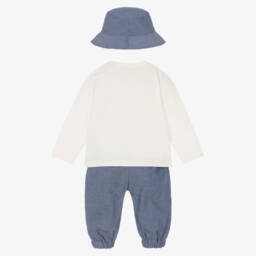 جويداي-طقم بنطلون أطفال ولادي قطن شامبري أزرق وعاجي | Childrensalon Outlet