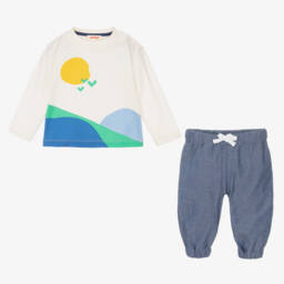 جويداي-طقم بنطلون أطفال ولادي قطن شامبري أزرق وعاجي | Childrensalon Outlet