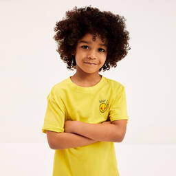 Joyday-Yellow Cotton Happy Face T-Shirt | Childrensalon Outlet