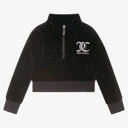 Juicy Couture-Black Glitter Logo Velour Top | Childrensalon Outlet