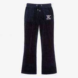 Juicy Couture-Blue Velour Wide Leg Trousers | Childrensalon Outlet