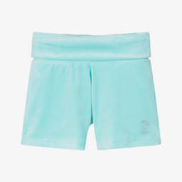 Juicy Couture-Girls Aqua Blue Velour Shorts with Diamanté Logos | Childrensalon Outlet