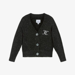 Juicy Couture-Girls Black & Silver Knitted Cardigan with Embroidered Logo | Childrensalon Outlet
