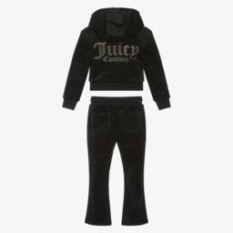 Juicy Couture-Girls Black Velour Tracksuit with Diamanté Logo | Childrensalon Outlet