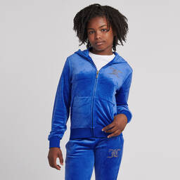 Juicy Couture-Girls Blue Diamanté Zip-Up Hoodie | Childrensalon Outlet