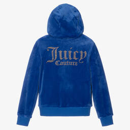 Juicy Couture-Girls Blue Diamanté Zip-Up Hoodie | Childrensalon Outlet