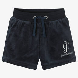 Juicy Couture-Girls Blue Velour Logo Shorts | Childrensalon Outlet