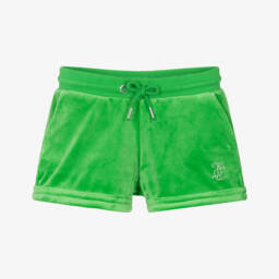 Juicy Couture-Girls Bright Green Velour Shorts with Diamanté Logo | Childrensalon Outlet