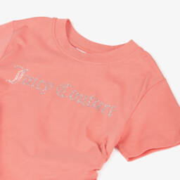 Juicy Couture-Girls Coral Pink Cotton T-Shirt with Diamanté Logo | Childrensalon Outlet