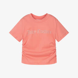 Juicy Couture-Girls Coral Pink Cotton T-Shirt with Diamanté Logo | Childrensalon Outlet