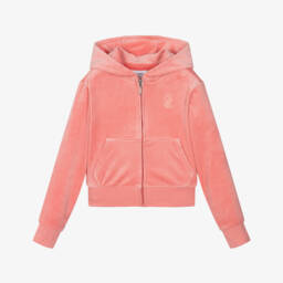 Juicy Couture-Girls Coral Pink Velour Zip-Up Top | Childrensalon Outlet