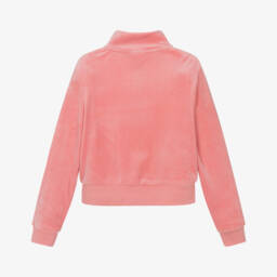 Juicy Couture-Girls Coral Pink Velour Zip-Up Top with Diamanté Logo | Childrensalon Outlet