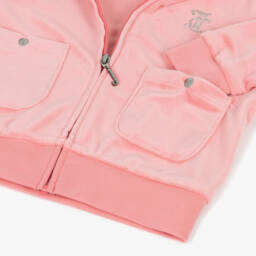 Juicy Couture-Girls Coral Pink Velour Zip-Up Top with Diamanté Logo | Childrensalon Outlet