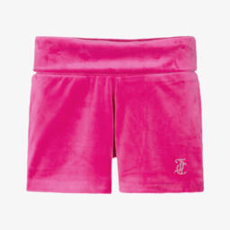 Juicy Couture-Girls Fuchsia Pink Velour Shorts with Diamanté Logo | Childrensalon Outlet