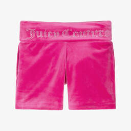 Juicy Couture-Girls Fuchsia Pink Velour Shorts with Diamanté Logo | Childrensalon Outlet