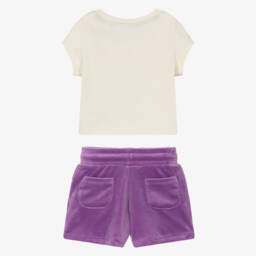 Juicy Couture-Girls Ivory & Purple Cotton & Velour Shorts Set  | Childrensalon Outlet