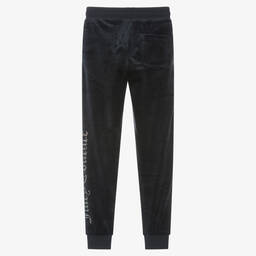 Juicy Couture-Girls Navy Blue Diamanté Velour Joggers | Childrensalon Outlet