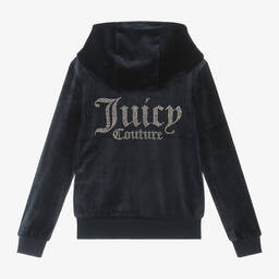 Juicy Couture-Girls Navy Blue Velour Zip-Up Top | Childrensalon Outlet