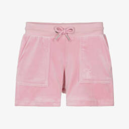 Juicy Couture-Girls Pastel Pink Velour Shorts with Embroidered Logo | Childrensalon Outlet