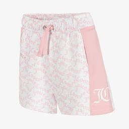 Juicy Couture-Girls Pink & White Cotton Logo Shorts | Childrensalon Outlet