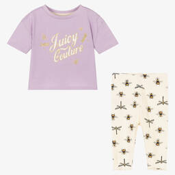Juicy Couture-Girls Purple Top & Ivory Leggings Set | Childrensalon Outlet