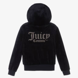 Juicy Couture-Girls Shimmering Navy Velour Zip Hoodie | Childrensalon Outlet