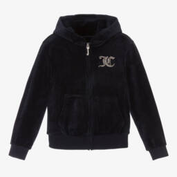 Juicy Couture-Girls Shimmering Navy Velour Zip Hoodie | Childrensalon Outlet