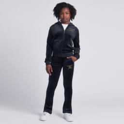 Juicy Couture-Girls Shimmering Navy Velour Zip Hoodie | Childrensalon Outlet
