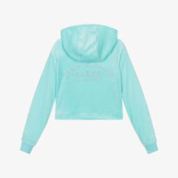 Juicy Couture-Girls Turquoise Blue Velour Zip-Up Top with Diamanté Logo | Childrensalon Outlet