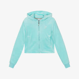 Juicy Couture-Girls Turquoise Blue Velour Zip-Up Top with Diamanté Logo | Childrensalon Outlet