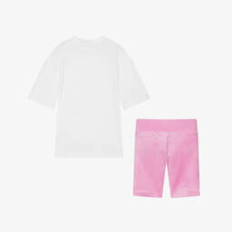 Juicy Couture-Girls White Cotton & Pink Velour Shorts Set | Childrensalon Outlet