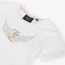 Juicy Couture-Girls White Cotton T-Shirt with Diamanté Logo | Childrensalon Outlet