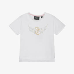 Juicy Couture-Girls White Cotton T-Shirt with Diamanté Logo | Childrensalon Outlet