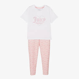 Juicy Couture-Girls White & Pink Cotton Leggings Set | Childrensalon Outlet