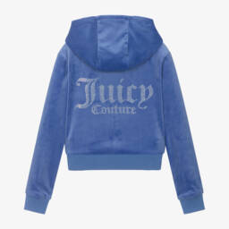 Juicy Couture-Велюровая синяя толстовка на молнии с капюшоном для девочек | Childrensalon Outlet