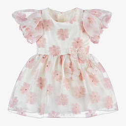 Junona-فستان أورغانزا لون عاجي بطبعة ورود | Childrensalon Outlet