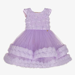 Junona-Baby Girls Lilac Purple Floral Tulle Dress | Childrensalon Outlet