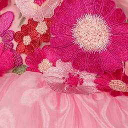 Junona-Baby Girls Pink Floral Organza Dress | Childrensalon Outlet
