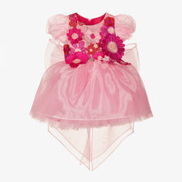 Junona-Baby Girls Pink Floral Organza Dress | Childrensalon Outlet