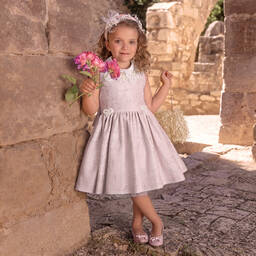 Junona-Baby Girls Pink & Silver Jacquard Bow Dress | Childrensalon Outlet
