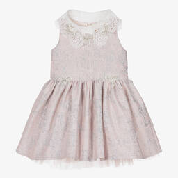 Junona-Baby Girls Pink & Silver Jacquard Bow Dress | Childrensalon Outlet