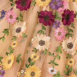 Junona-Beige Girls Dress with Floral Embroidery | Childrensalon Outlet