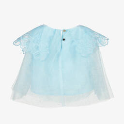 Junona-بلوز كروب تول وأورغانزا لون أزرق للبنات | Childrensalon Outlet