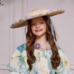 Junona-Girls Beige Chiffon & Straw Sunhat | Childrensalon Outlet