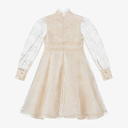 Junona-Бежевое платье из тюля с вышивкой для девочек | Childrensalon Outlet