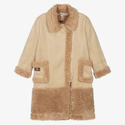 Junona-Girls Beige Faux Shearling Coat | Childrensalon Outlet