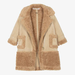 Junona-Girls Beige Faux Shearling Coat | Childrensalon Outlet