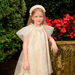 Junona-Girls Beige Pearl Padded Hairband | Childrensalon Outlet