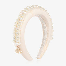 Junona-Girls Beige Pearl Padded Hairband | Childrensalon Outlet